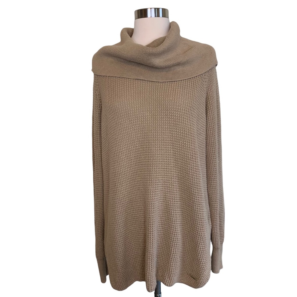 MICHAEL by Michael Kors Tan Neutral Knit Fold Over Cowl Neck Oversized Sweater L - Picture 1 of 8